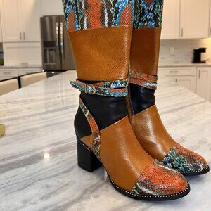 L’Artiste Brown Multicolor Boots – Genuine Leather